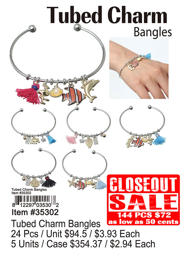 Tubed Charm Bangles - Closeout 144 Pcs.